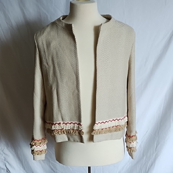 Endless Rose Beige Textured Jacket with Fringe Details - Picture 1 of 8